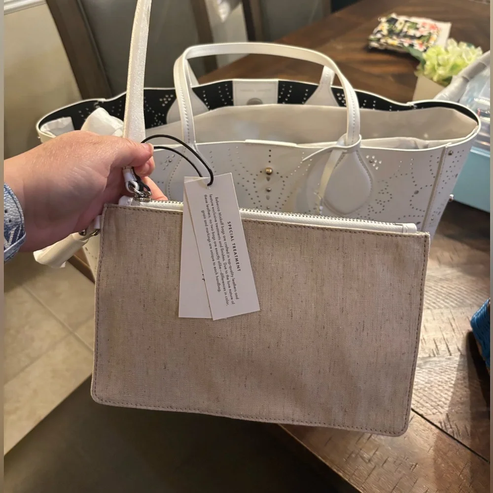 Rebecca Minkoff White Perforated studded Tote Bag NWT